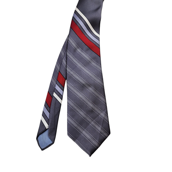 Damon Striped Men Tie Gray Red Blue Business Formal Necktie Elegant Professional - Picture 1 of 7